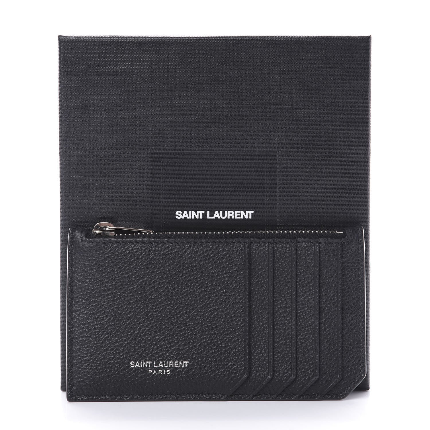 Saint Laurent Grained Calfskin 5 Fragments Zip Pouch Card Holder Black 8 of 8