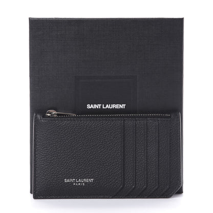 Saint Laurent Grained Calfskin 5 Fragments Zip Pouch Card Holder Black 8 of 8