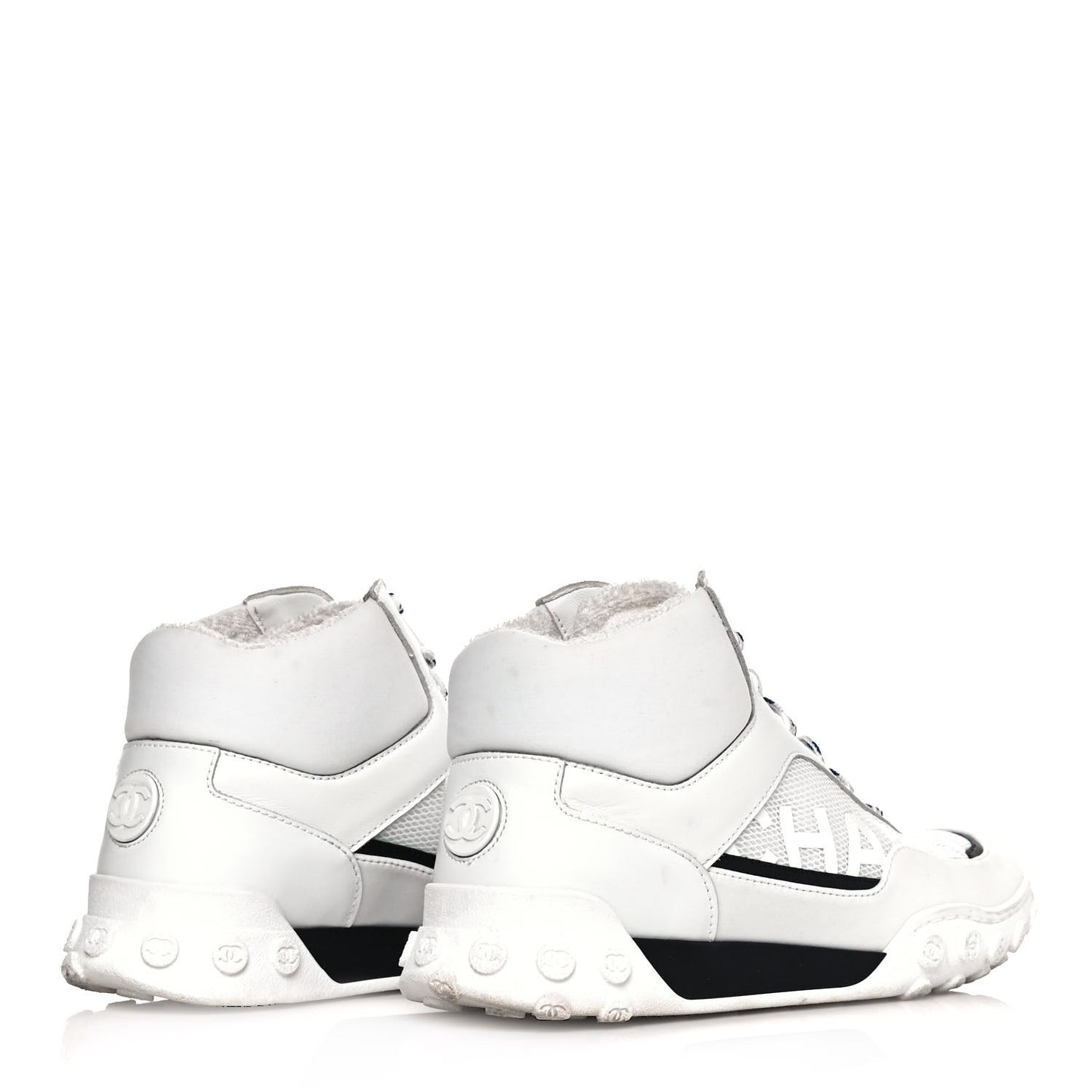 Calfskin Mesh Lycra Womens Logo High Top Sneakers 37 White