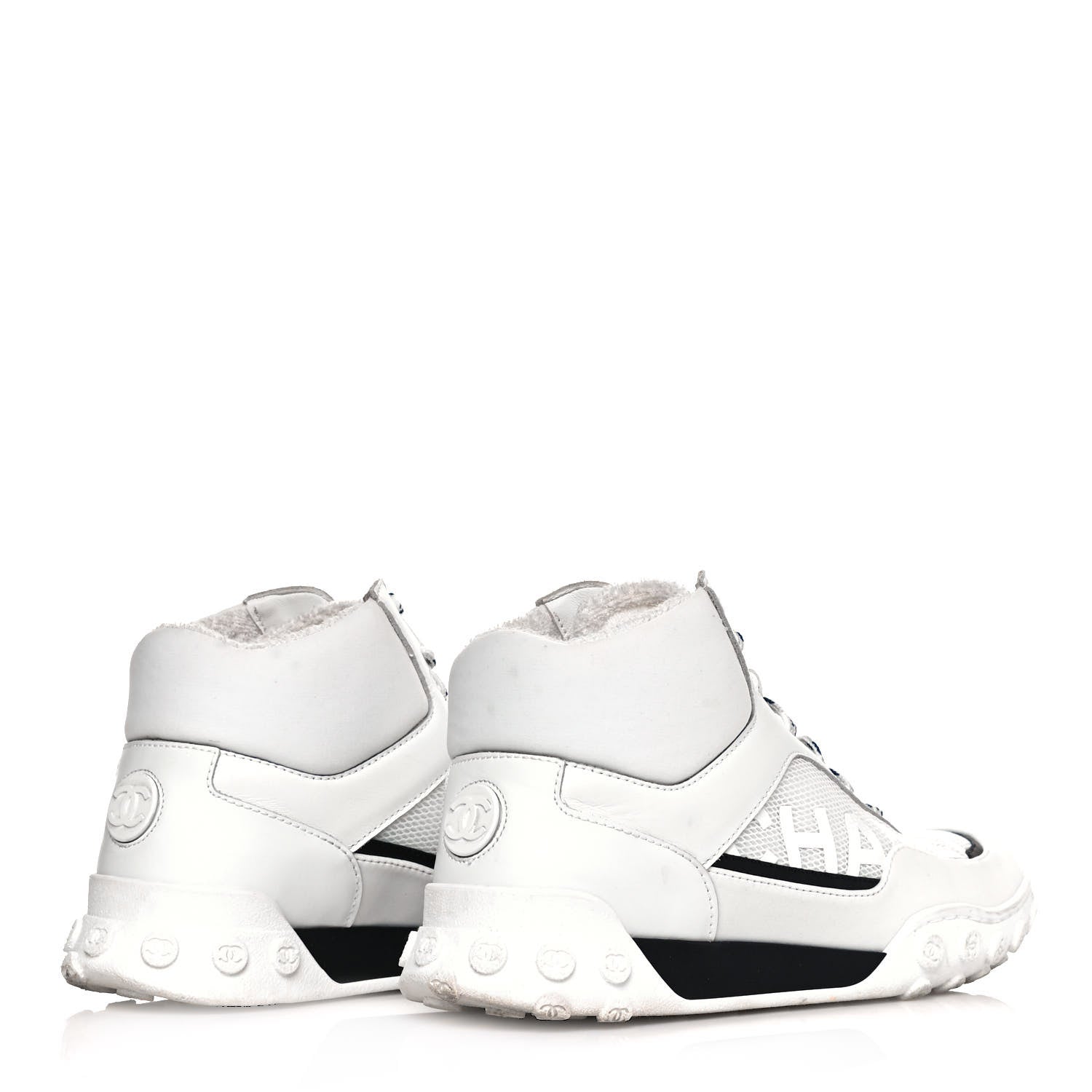 Chanel Calfskin Mesh Lycra Womens Logo High Top Sneakers 37 White 4 of 12