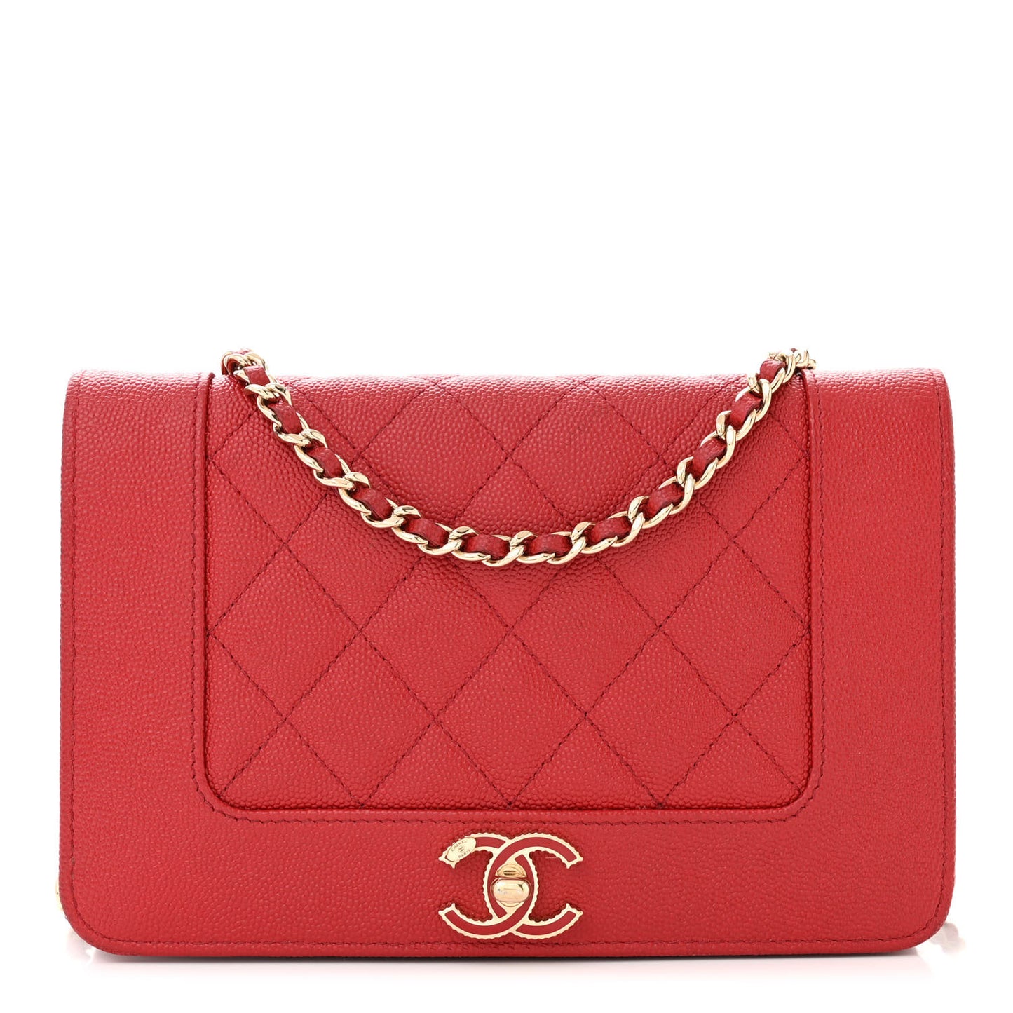 Caviar Quilted Vintage Mademoiselle Wallet On Chain WOC Red