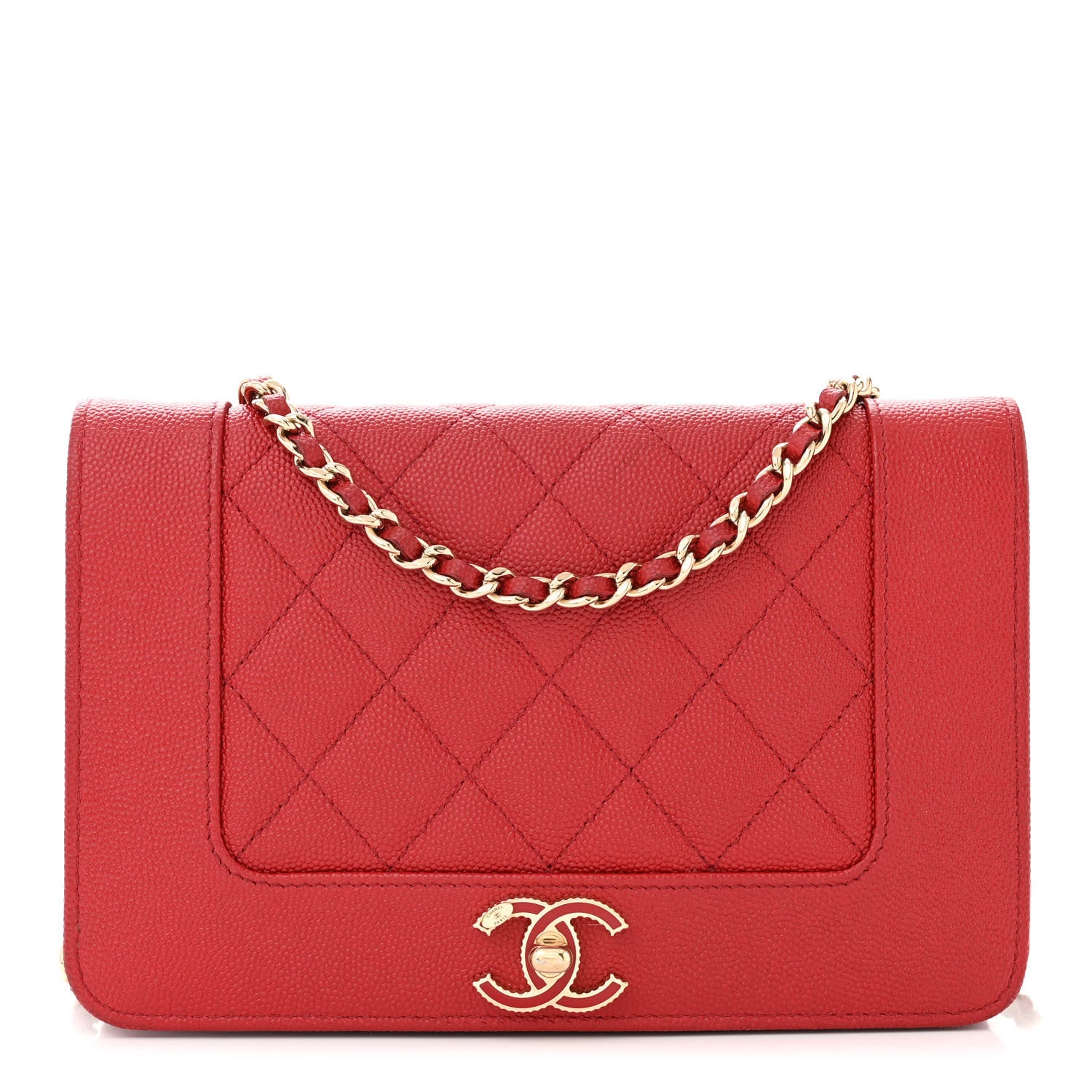 Chanel Caviar Quilted Vintage Mademoiselle Wallet On Chain WOC Red 1 of 11