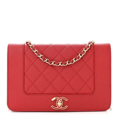 Chanel Caviar Quilted Vintage Mademoiselle Wallet On Chain WOC Red 1 of 11