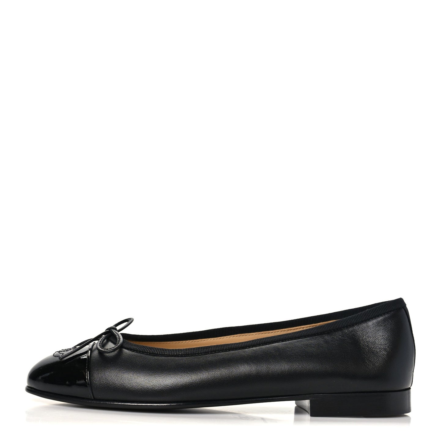 Lambskin Patent Cap Toe Ballerina Flats 37.5 Black