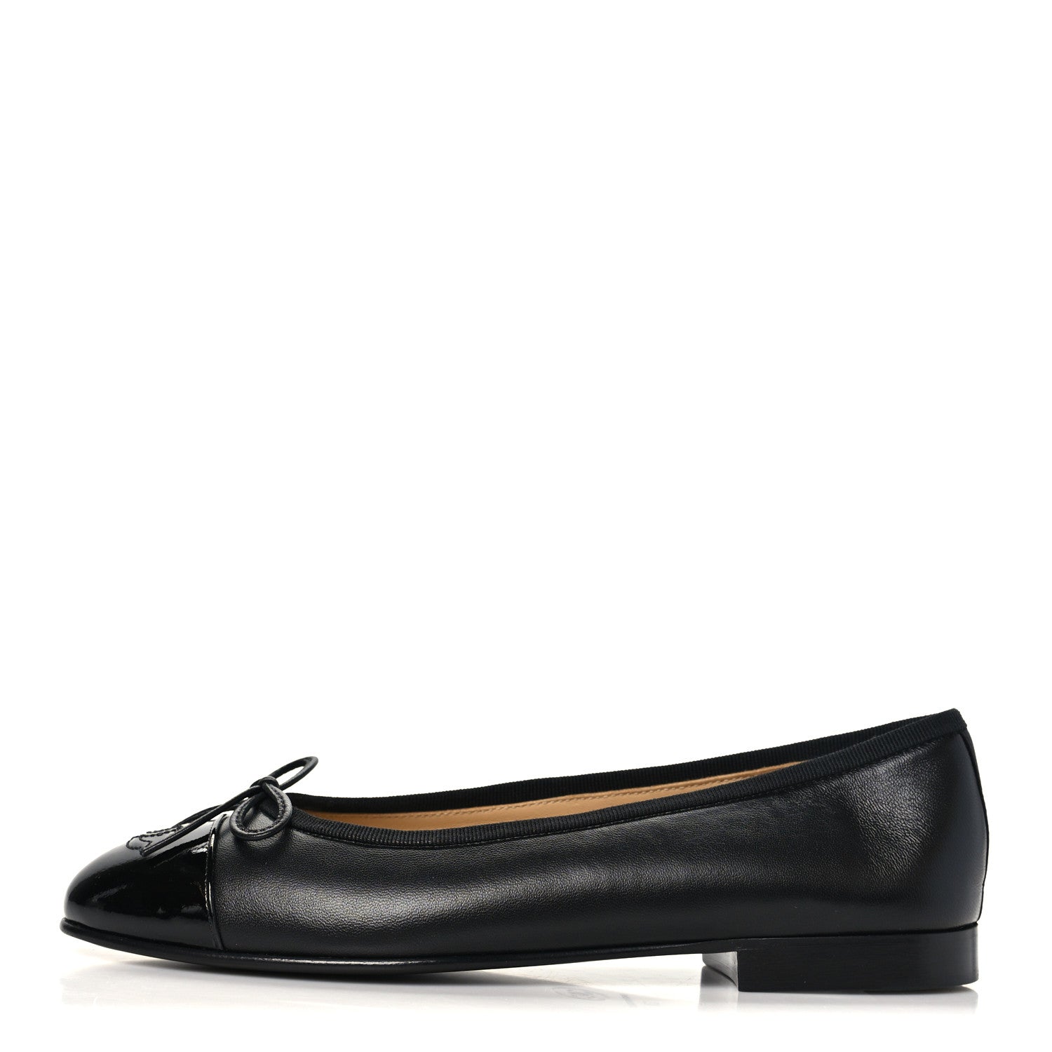 Chanel Lambskin Patent Cap Toe Ballerina Flats 37.5 Black 1 of 8