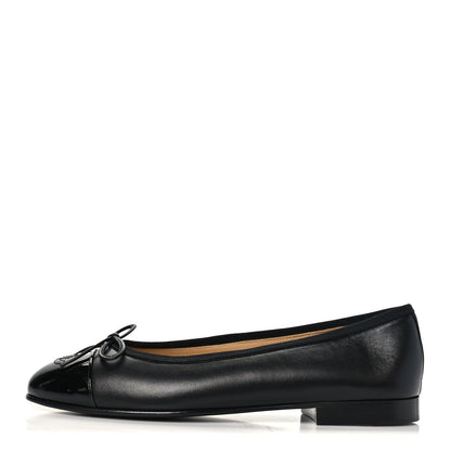Chanel Lambskin Patent Cap Toe Ballerina Flats 37.5 Black 1 of 8