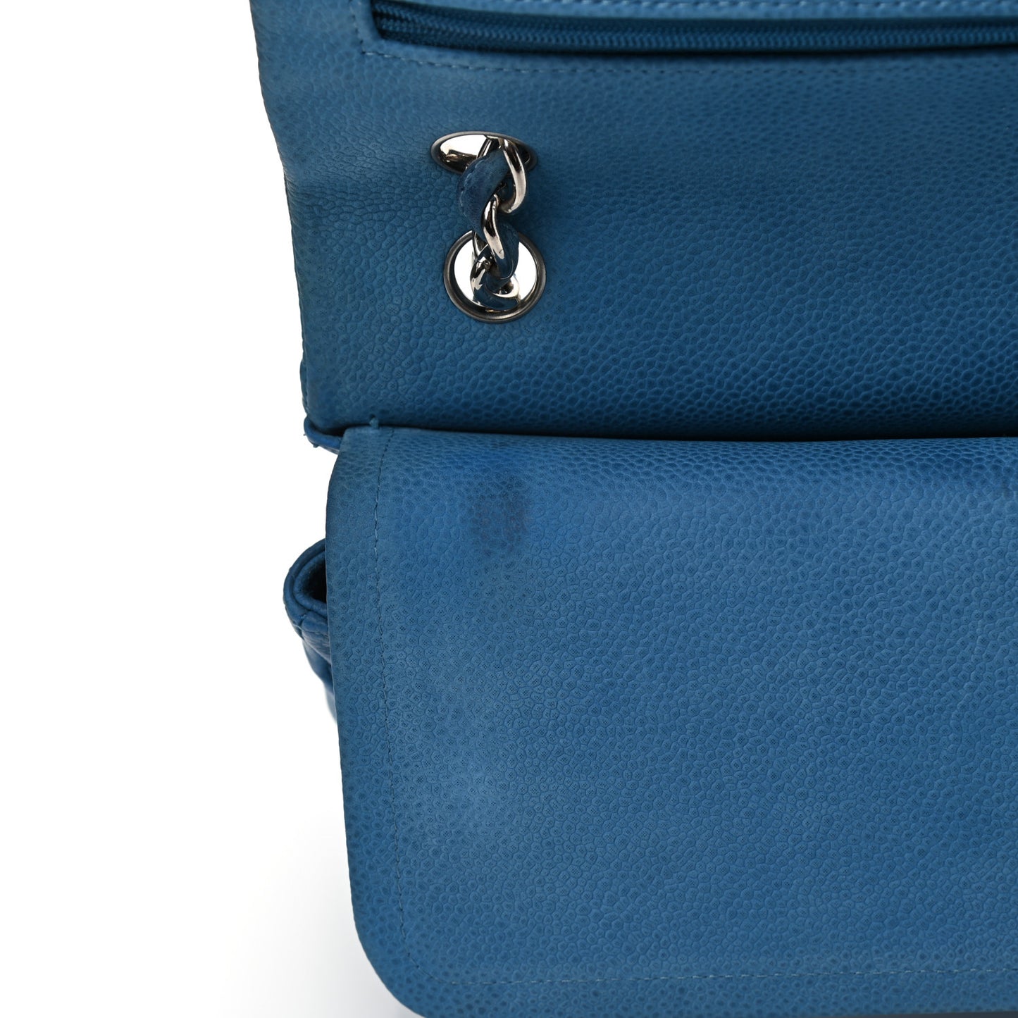 Iridescent Caviar Quilted Jumbo Double Flap Blue