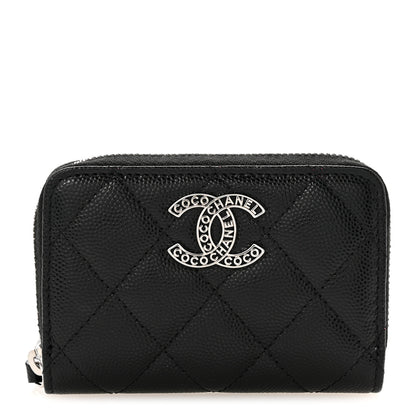 Chanel Caviar Quilted Coco Chanel Logo CC Zip Coin Purse Black 1 of 8
