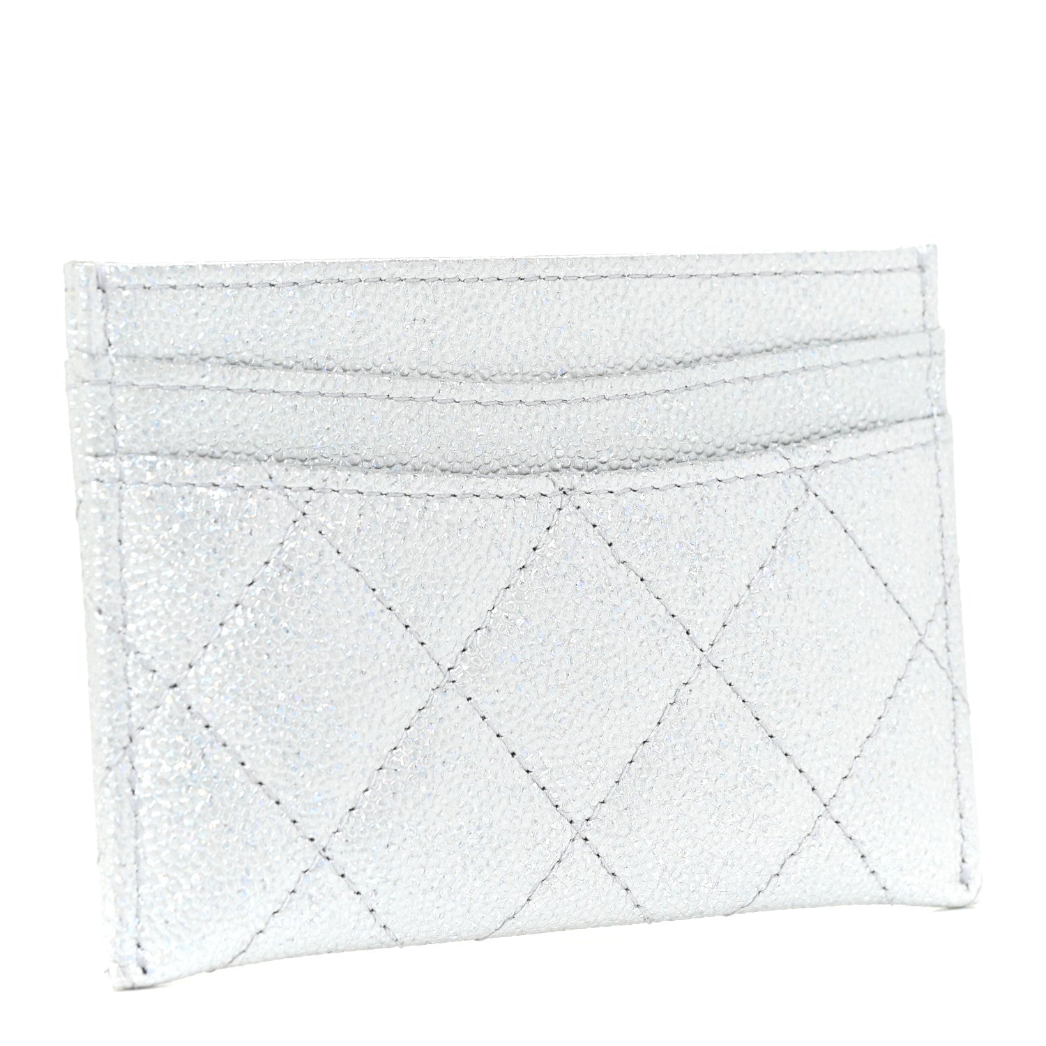 Chanel Glittered Metallic Caviar Quilted Card Holder Silver 3 of 12