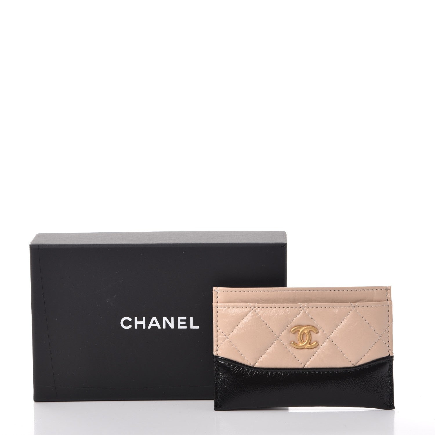 Chanel Aged Calfskin Quilted Gabrielle Card Holder Wallet Beige Black 9 of 9