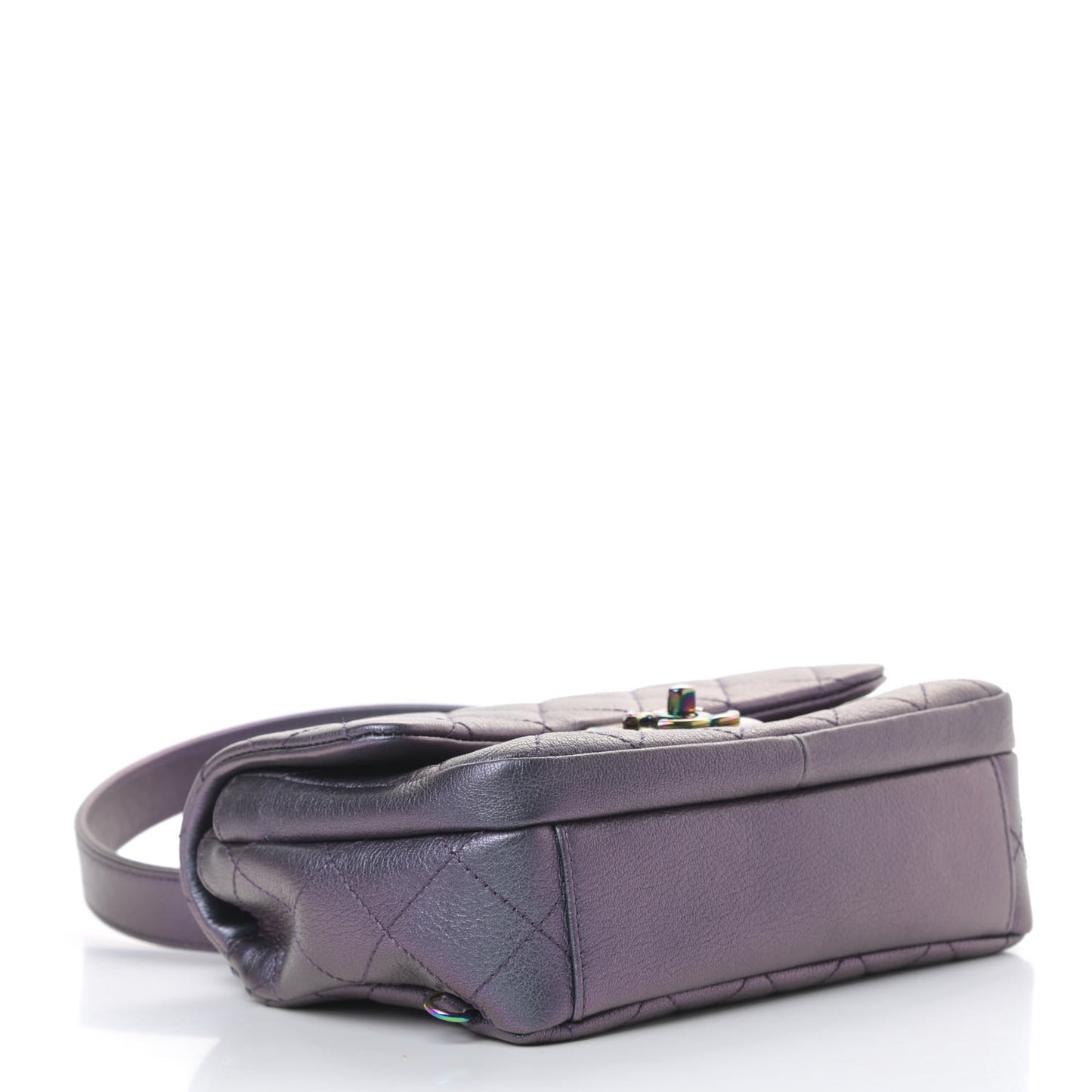 Iridescent Goatskin Quilted Small Double Carry Waist Chain Flap Purple