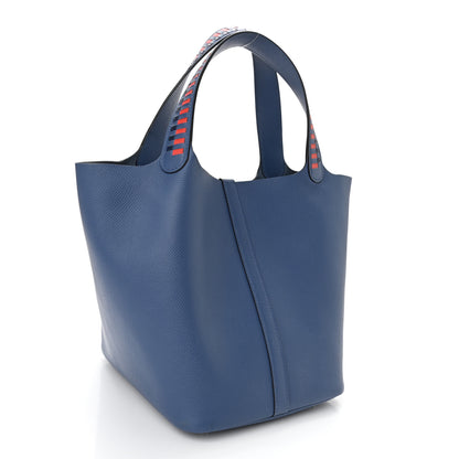 Hermes Epsom Tressage De Cuir Picotin Lock 22 MM Bleu Encre Brique Black 3 of 10