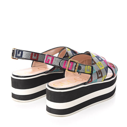 Gucci Velvet Lurex Square G Crossover Platform Sandals 40 Silver Multicolor 4 of 11