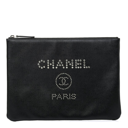 Chanel Caviar Studded Medium Deauville Pouch Black 1 of 7