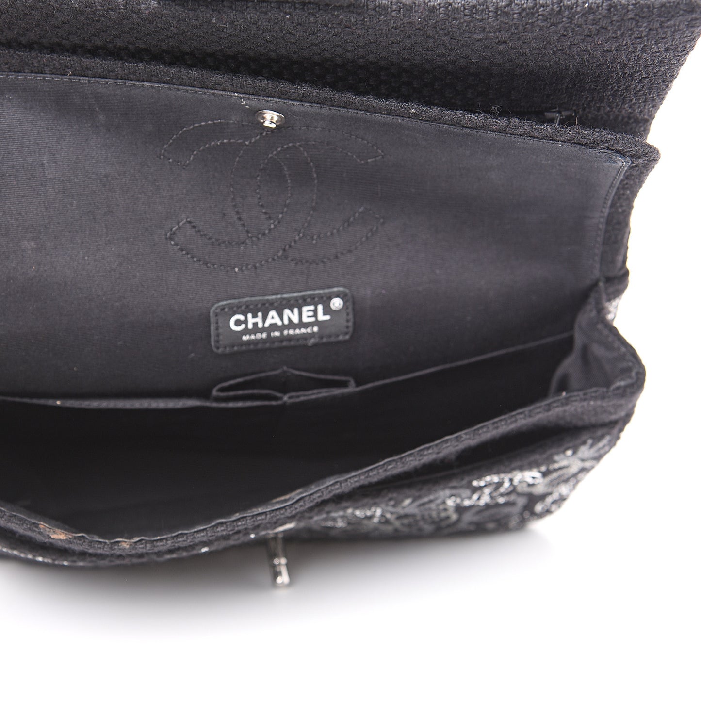 Tweed Strass Medium Pudong Double Flap Black