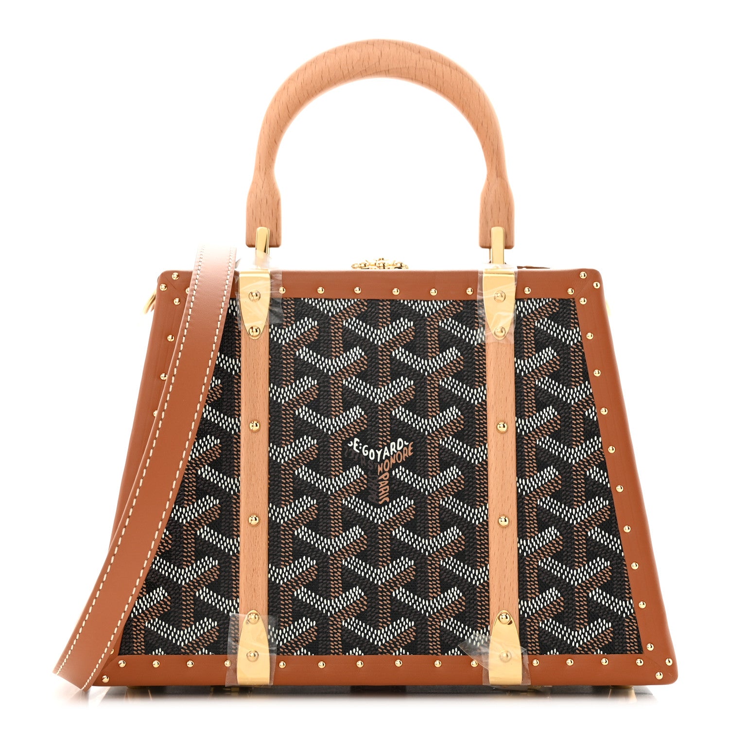 image of a GOYARD Goyardine Mini Saigon Trunk Bag in the colors Black and Gold by FASHIONPHILE