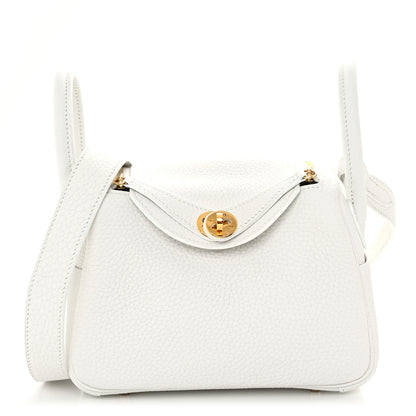 Hermes Taurillon Clemence Mini Lindy 20 New White 1 of 11