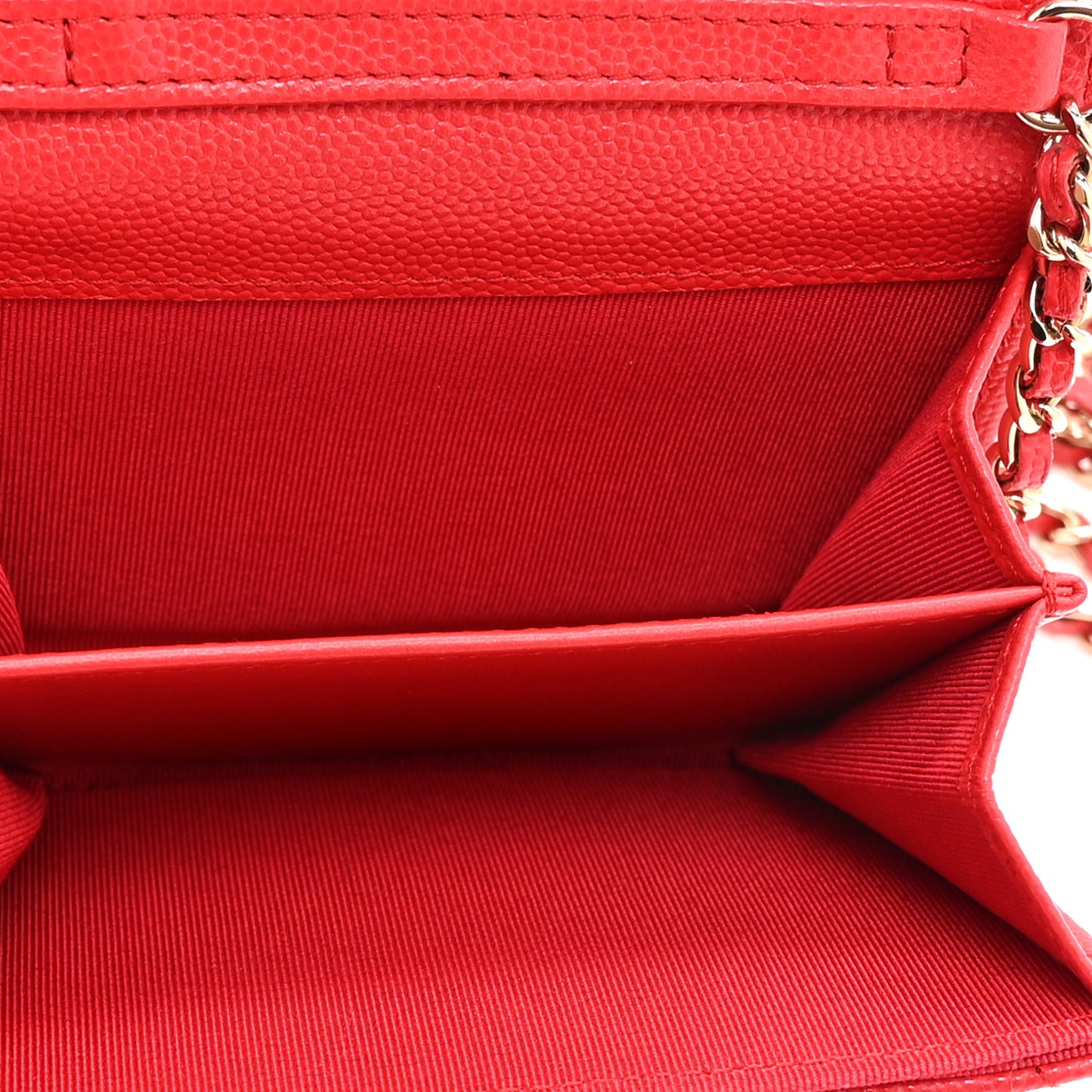 Caviar Quilted Flap Card Holder On Chain Red