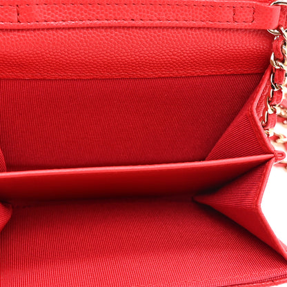 Chanel Caviar Quilted Flap Card Holder On Chain Red 5 of 12