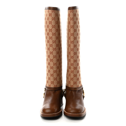 Gucci GG Monogram Calfskin Lola Tall Boots 37.5 Beige Ruggine Cuir 2 of 10