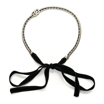 Chanel Metal Lambskin Crystal CC Chain Tie Headband Gold Black 1 of 3