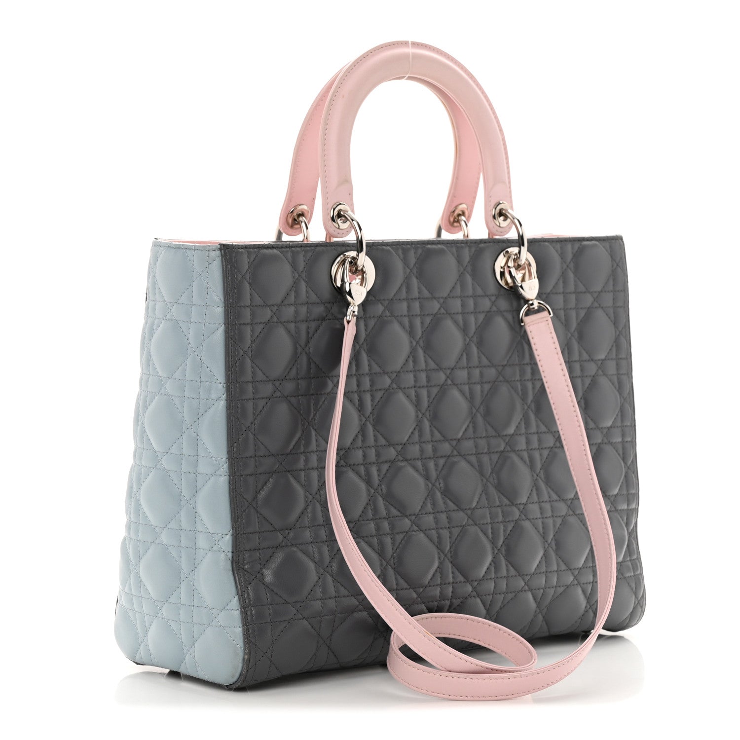 Christian Dior Lambskin Cannage Large Tri-Color Lady Dior Grey Blue Pink 3 of 20