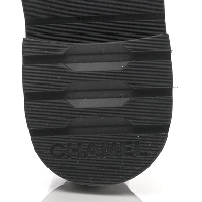 Chanel Fabric Grosgrain Quilted Cap Toe Lace Up Combat Boots 37 White Black 6 of 9