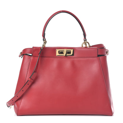 Fendi Vitello Morgan Fabric Jacquard Pequin Medium Peekaboo Iconic Satchel Mattone Tobacco Black 1 of 9