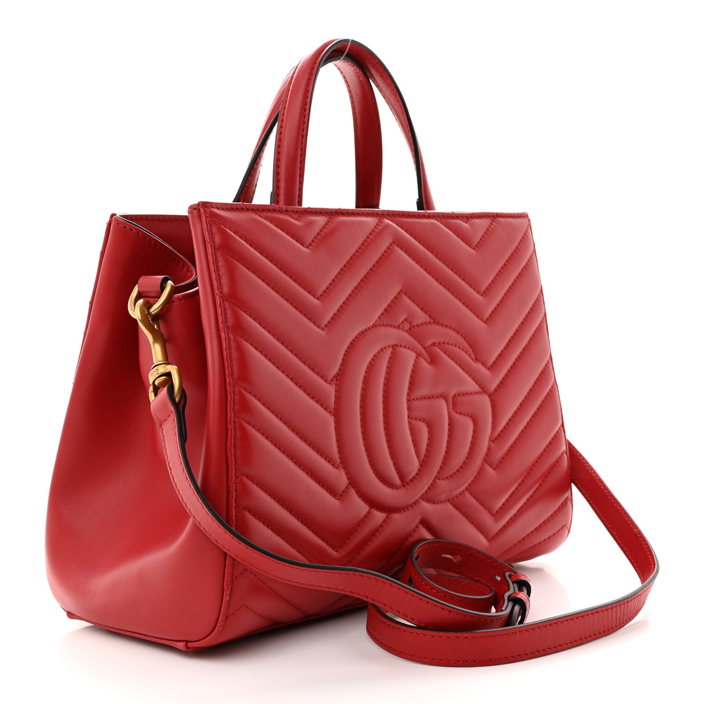 Calfskin Matelasse Small GG Marmont Tote Hibiscus Red