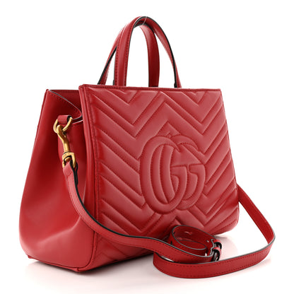 Gucci Calfskin Matelasse Small GG Marmont Tote Hibiscus Red 3 of 11