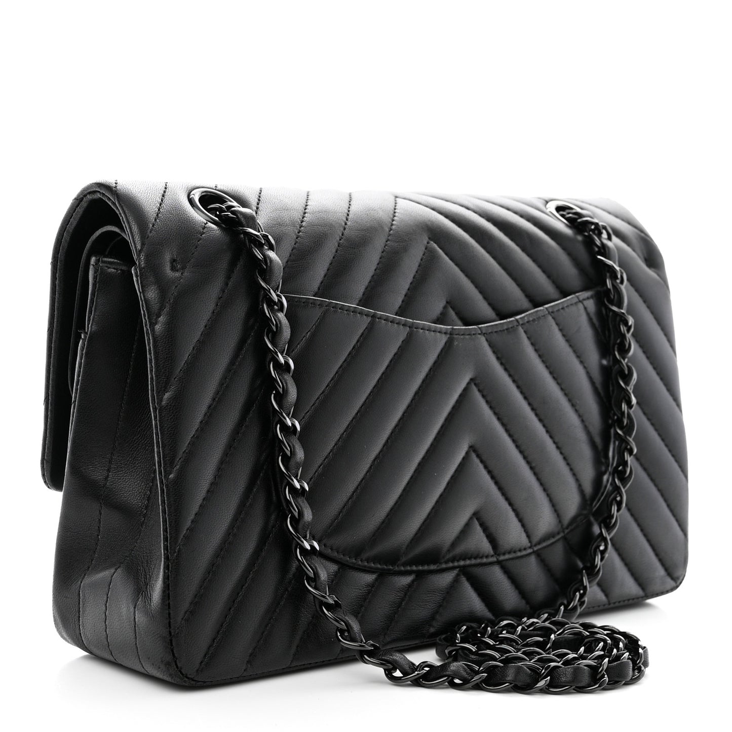 Lambskin Chevron Quilted Medium Double Flap So Black