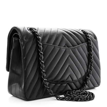 Chanel Lambskin Chevron Quilted Medium Double Flap So Black 3 of 10