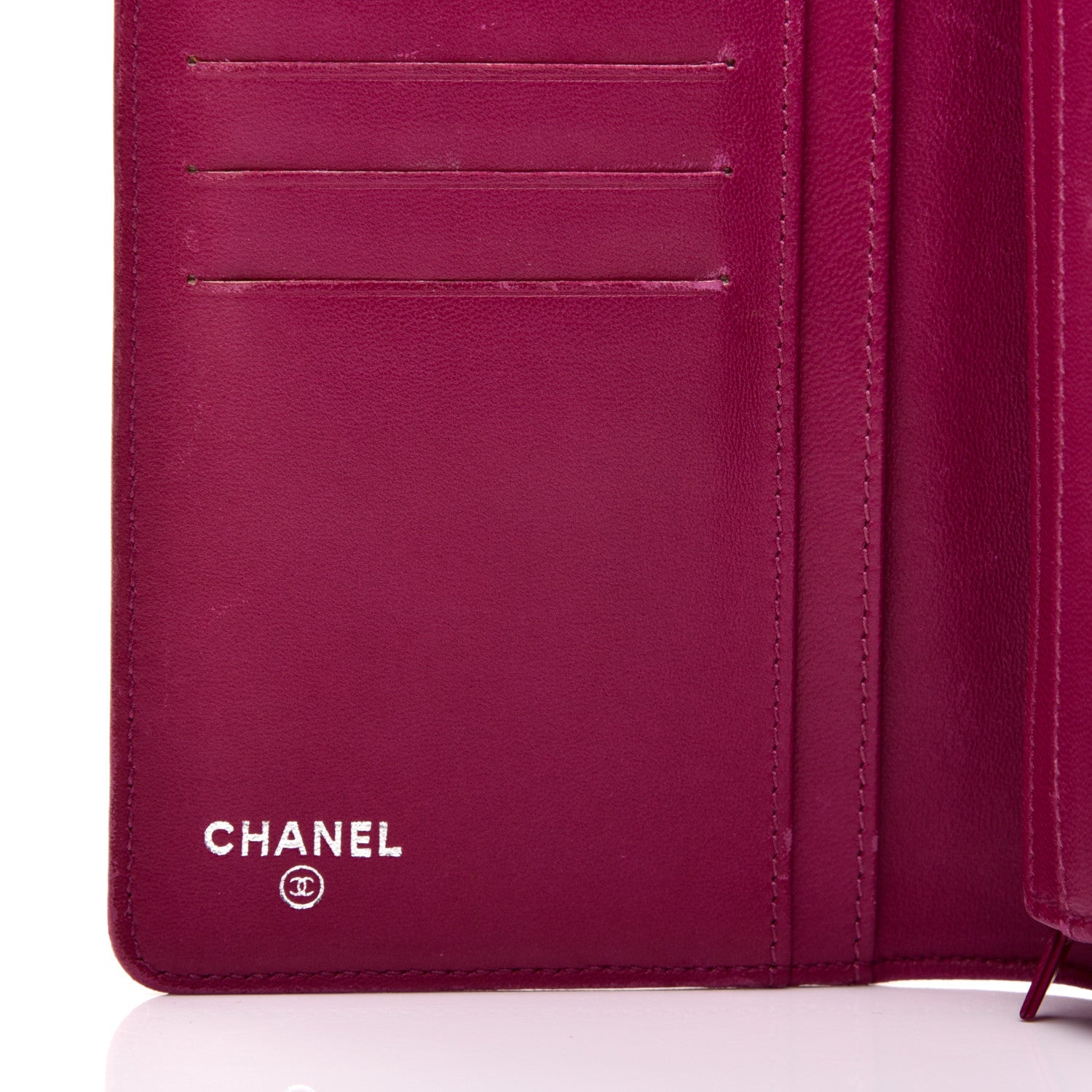 Chanel Lambskin Camellia Embossed Yen Wallet Fuchsia 6 of 11