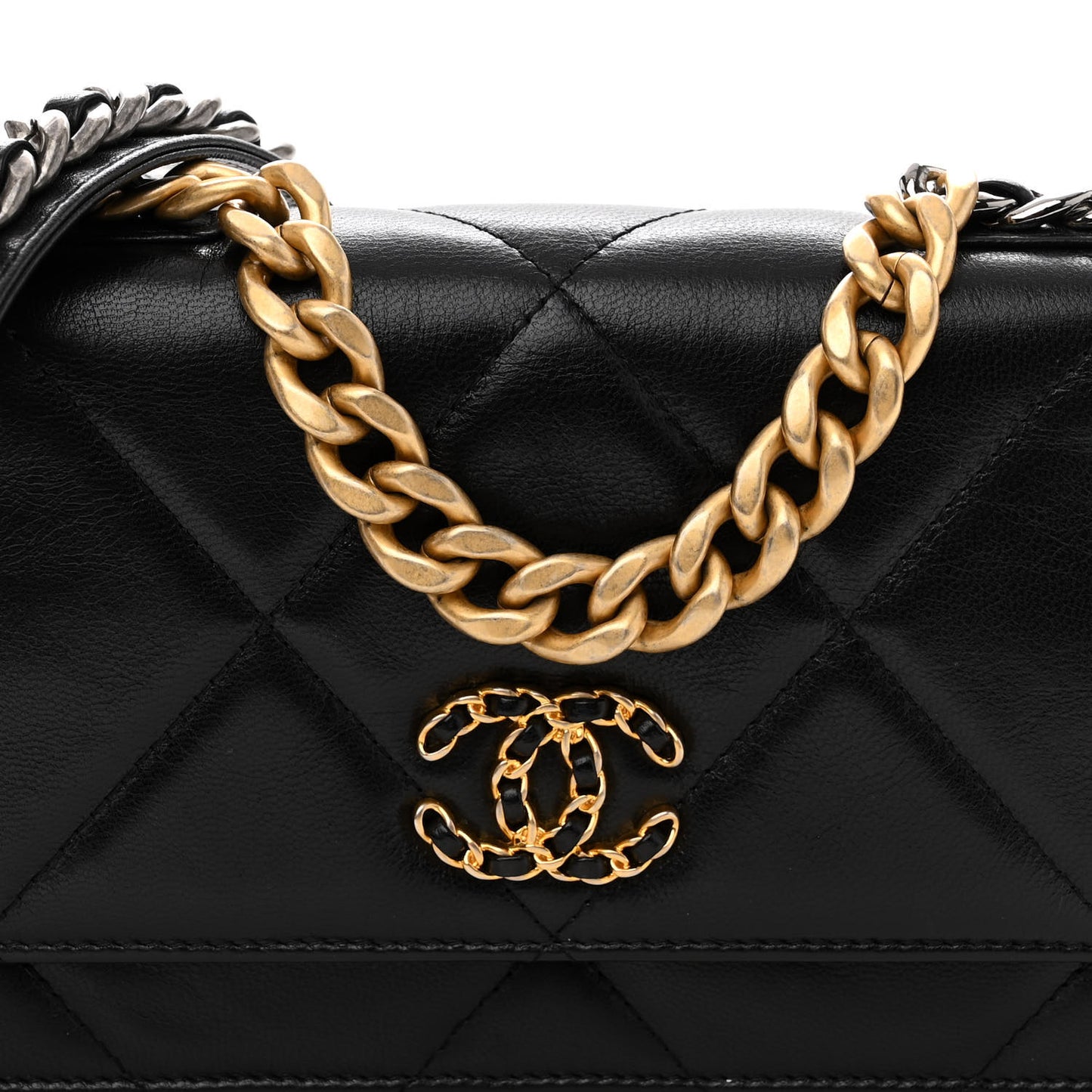 Lambskin Quilted Chanel 19 Wallet On Chain WOC Black
