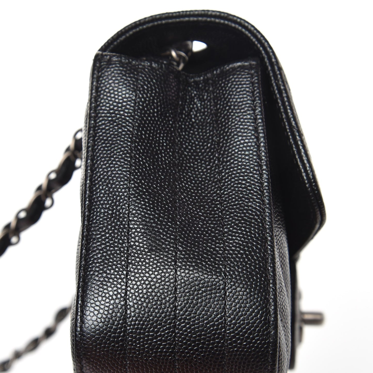 Iridescent Caviar Chevron Quilted Mini Rectangular Flap Black