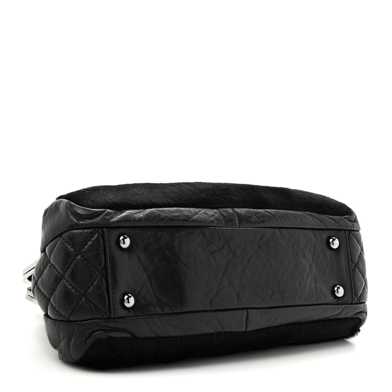 Chanel Pony Hair Lambskin Quilted Kiss Lock Frame Bag Black 4 of 12