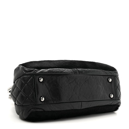 Chanel Pony Hair Lambskin Quilted Kiss Lock Frame Bag Black 4 of 12