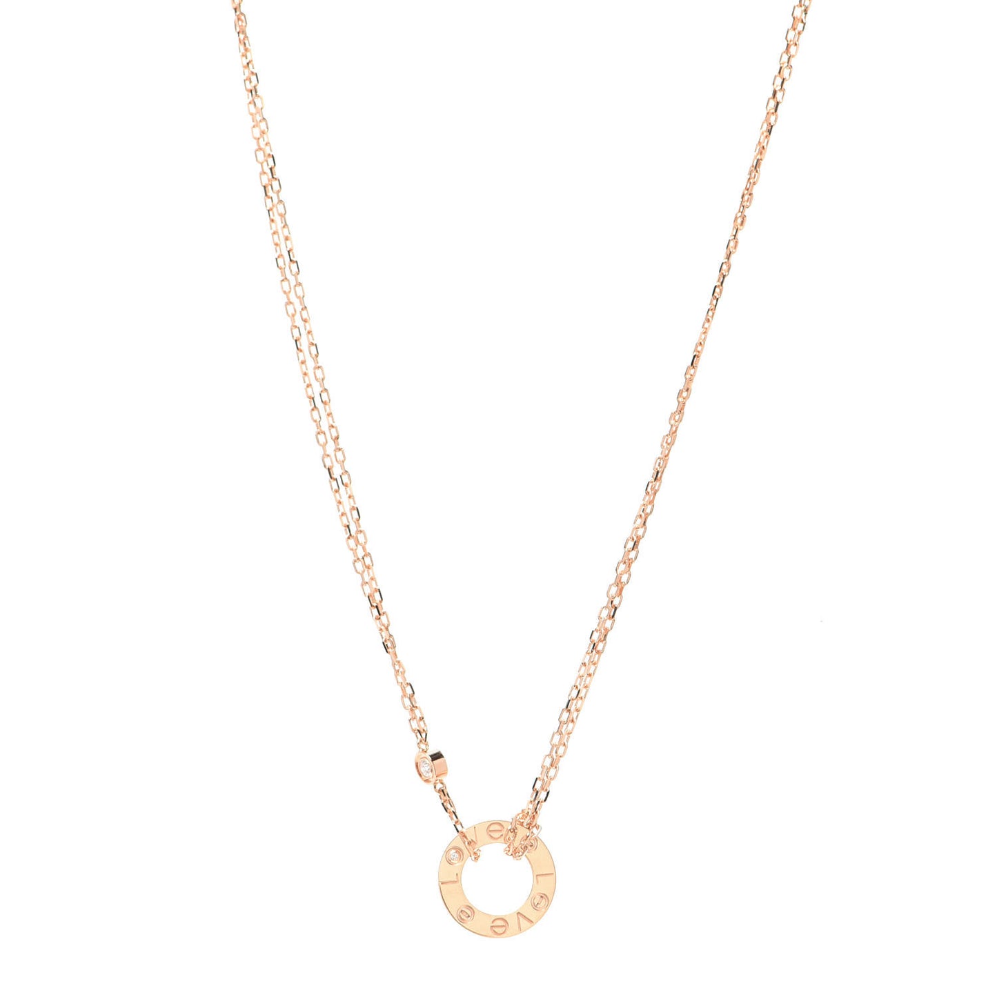 18K Pink Gold 2 Diamond LOVE Necklace