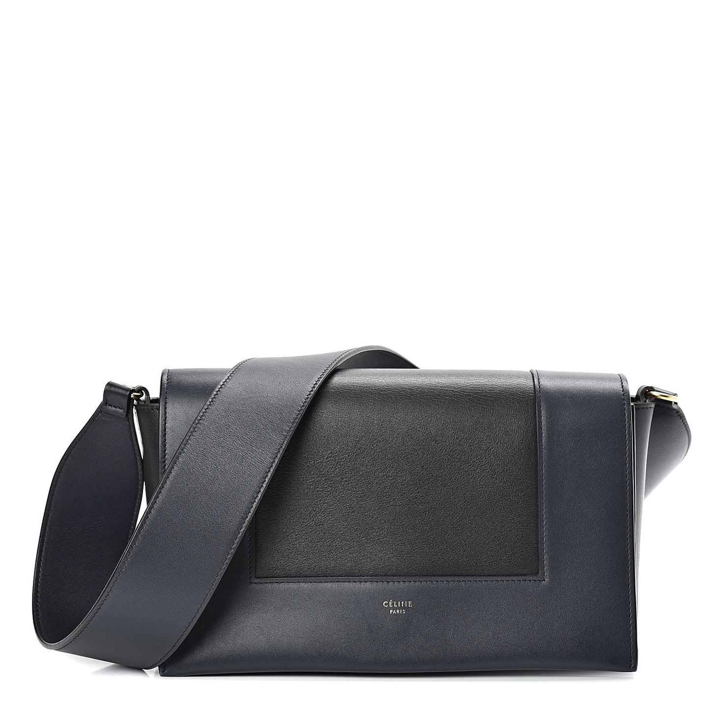 Shiny Smooth Calfskin Medium Frame Shoulder Bag Black Navy