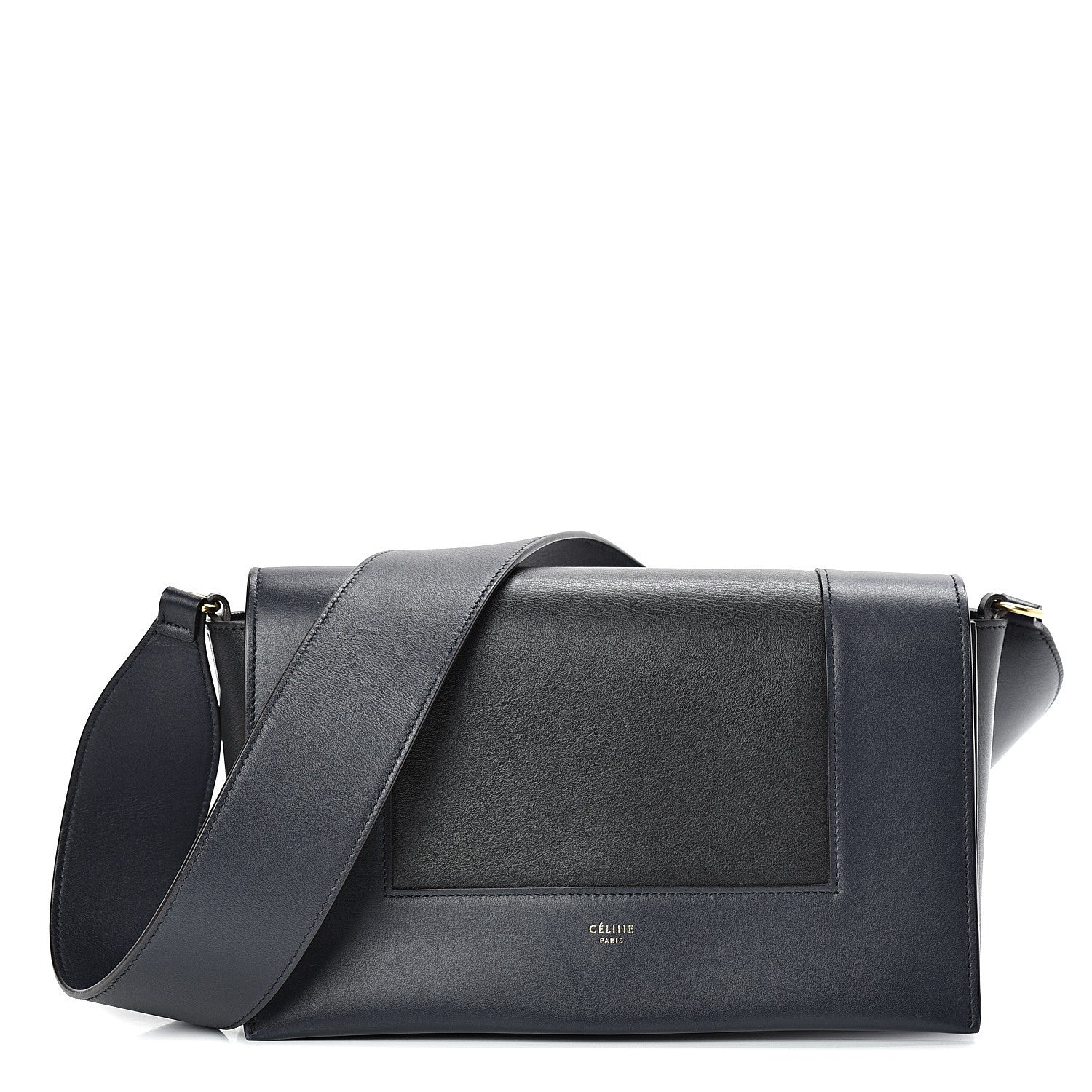 Celine Shiny Smooth Calfskin Medium Frame Shoulder Bag Black Navy 1 of 14