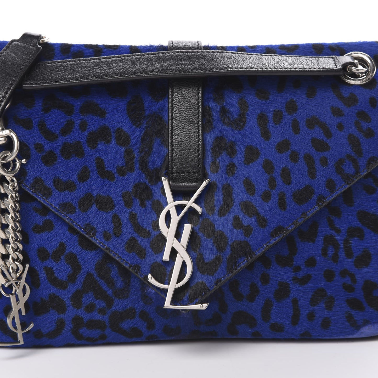 Pony Hair Calfskin Monogram Leopard Print Medium Punk Chain Bag Blue