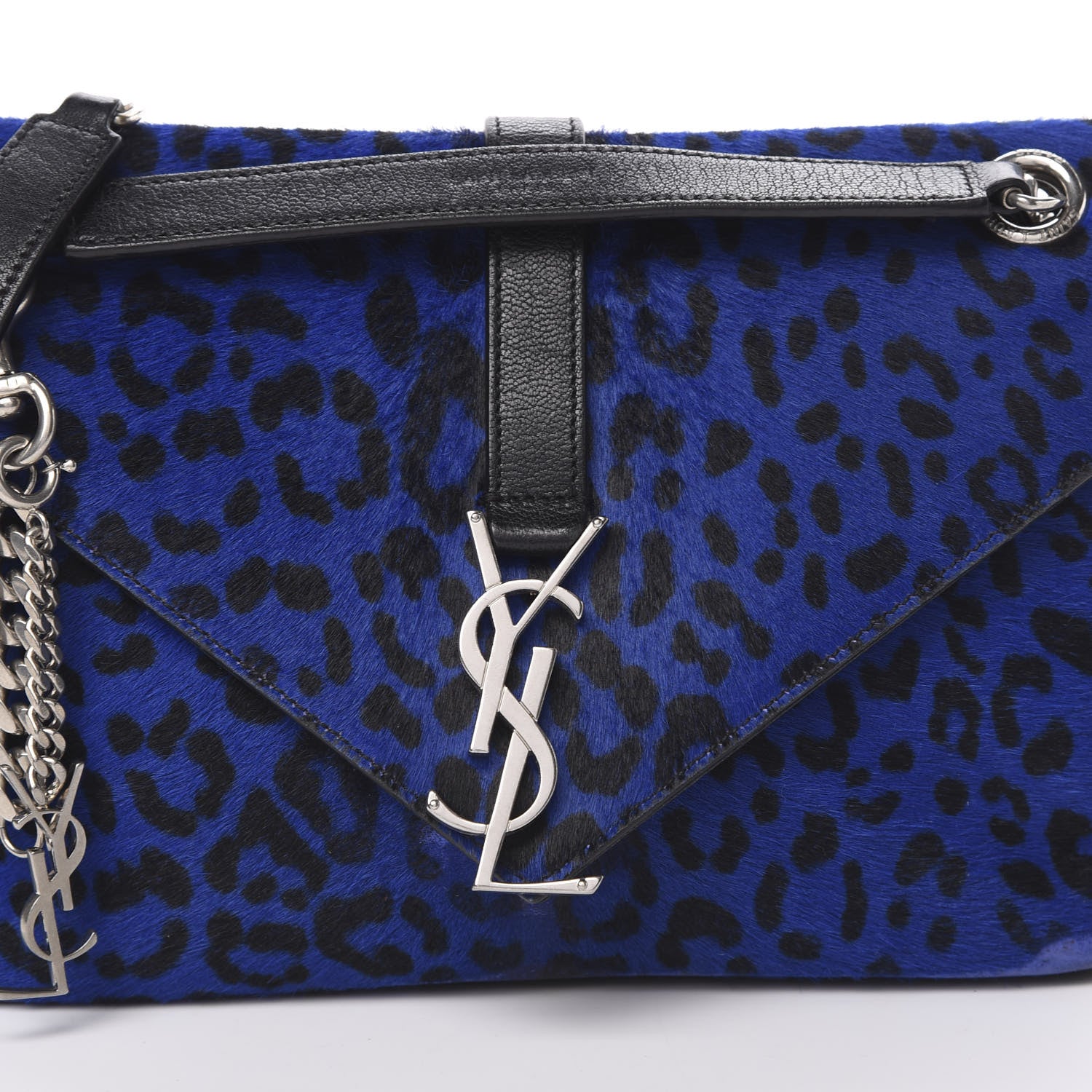 Saint Laurent Pony Hair Calfskin Monogram Leopard Print Medium Punk Chain Bag Blue 8 of 18