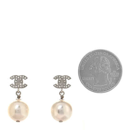 Chanel Crystal Pearl CC Drop Earrings Silver 2 of 4