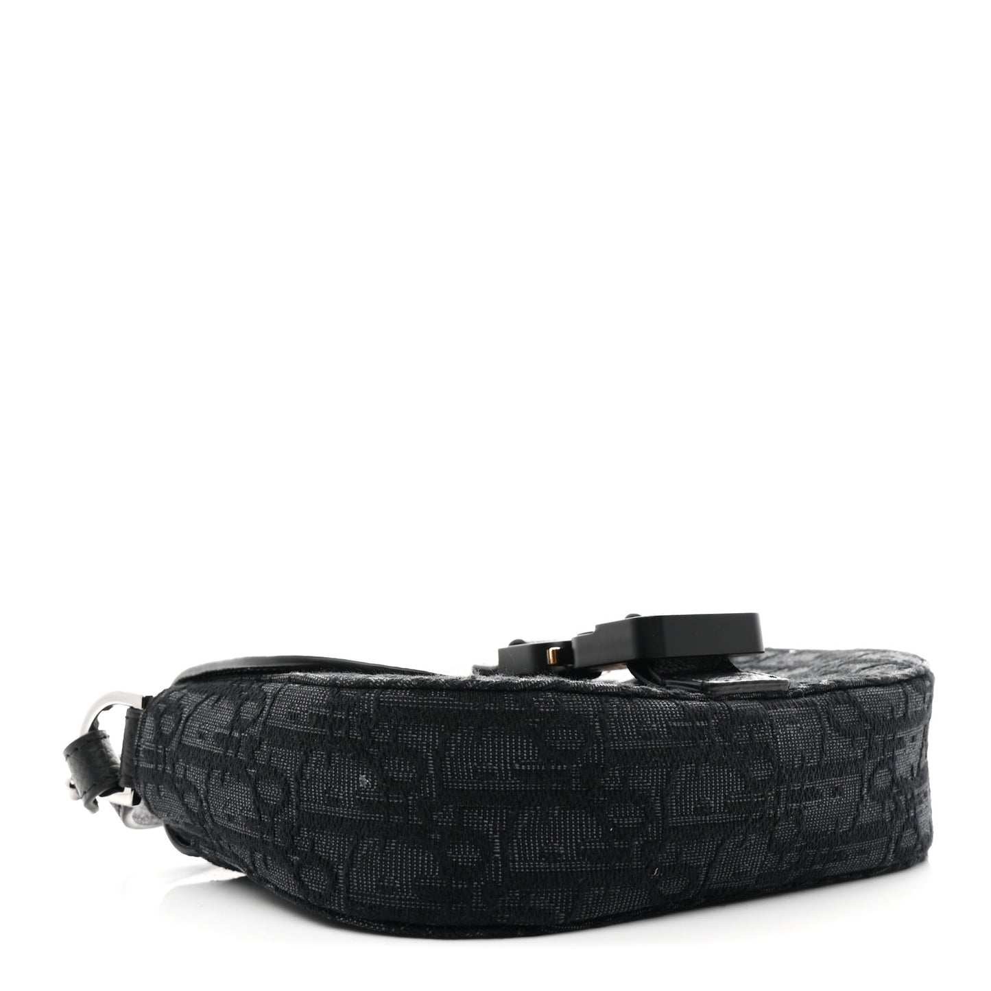 Oblique Jacquard Grained Calfskin Mini Saddle Messenger Bag With Flap Black