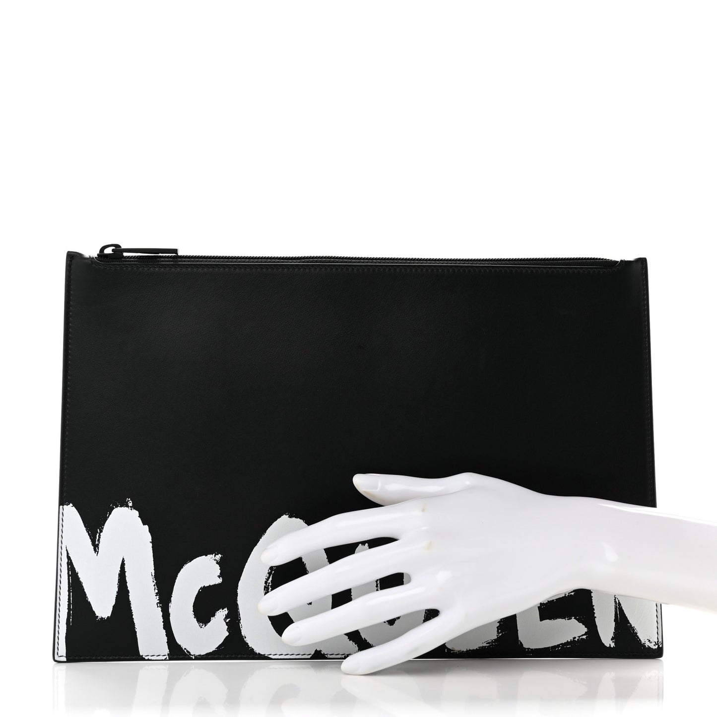 Calfskin Graffiti Zip Pouch Black