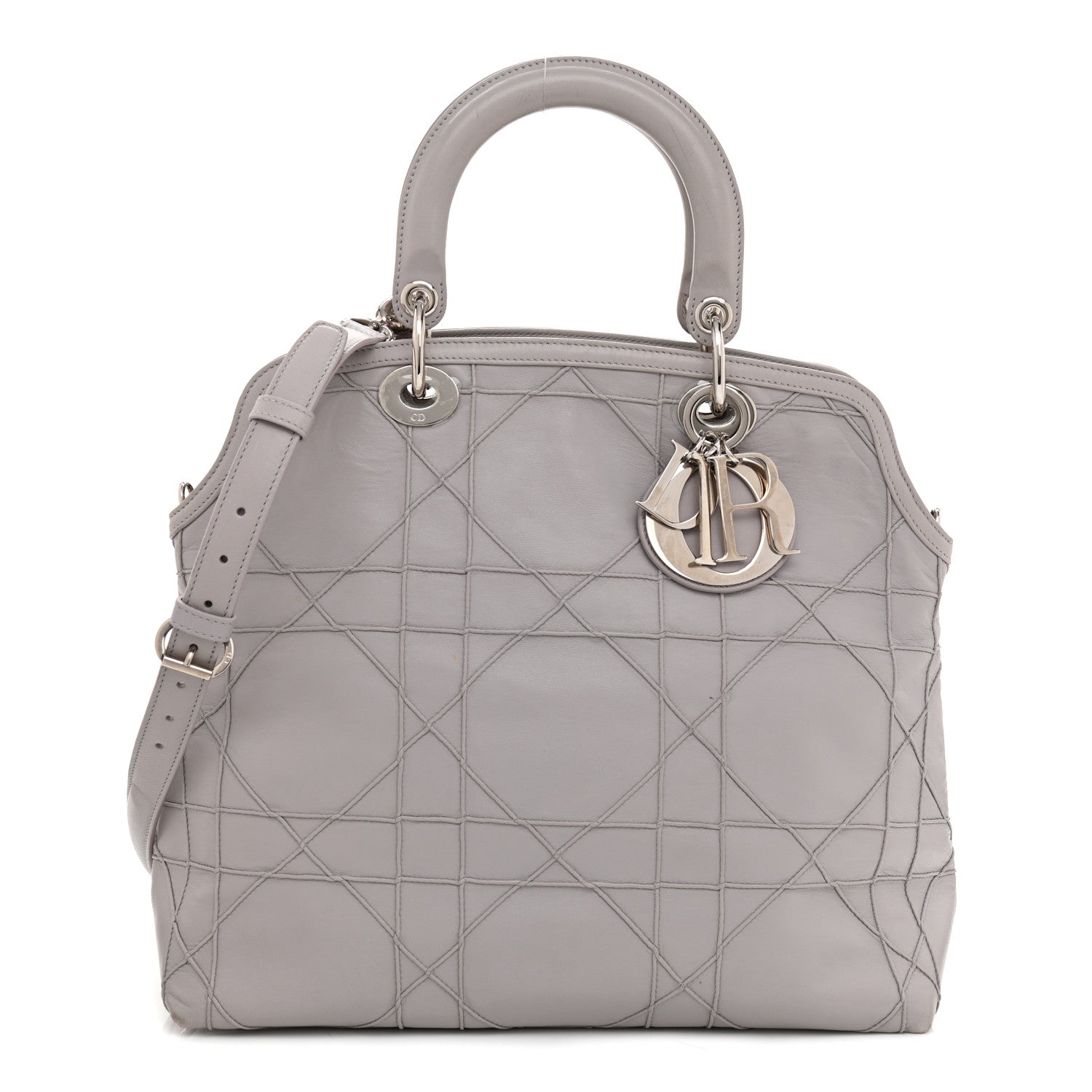 Christian Dior Lambskin Cannage Medium Granville Tote Grey 1 of 16