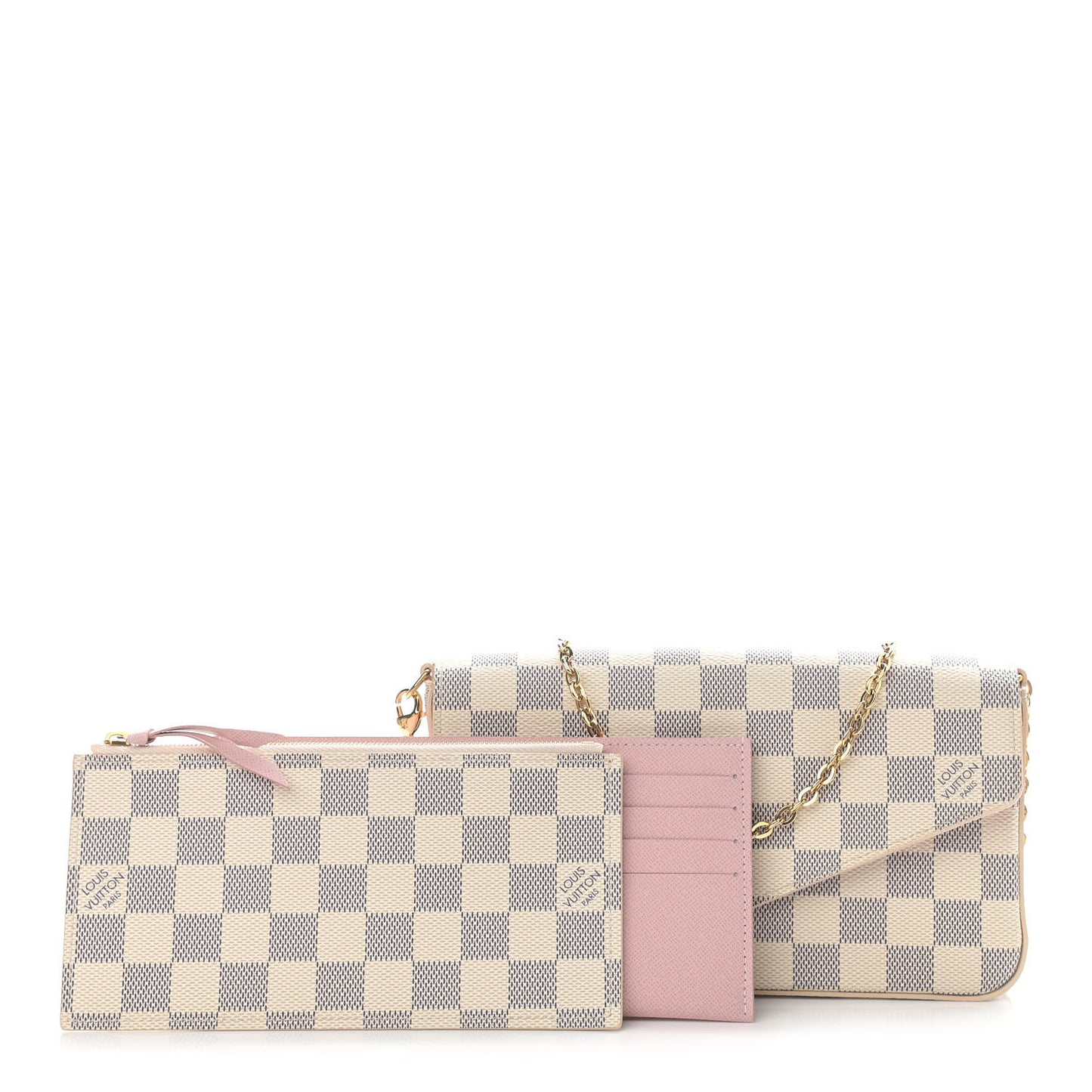 Damier Azur Pochette Felicie Chain Wallet Rose Ballerine