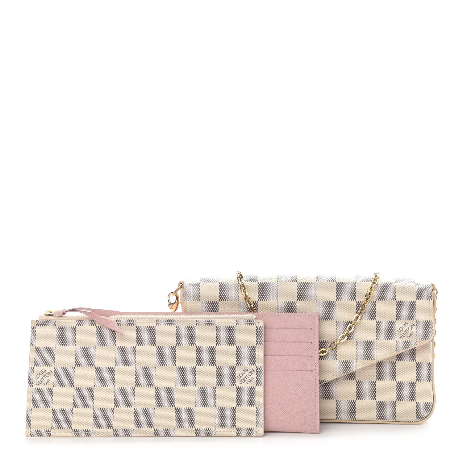 Louis Vuitton Damier Azur Pochette Felicie Chain Wallet Rose Ballerine 3 of 12