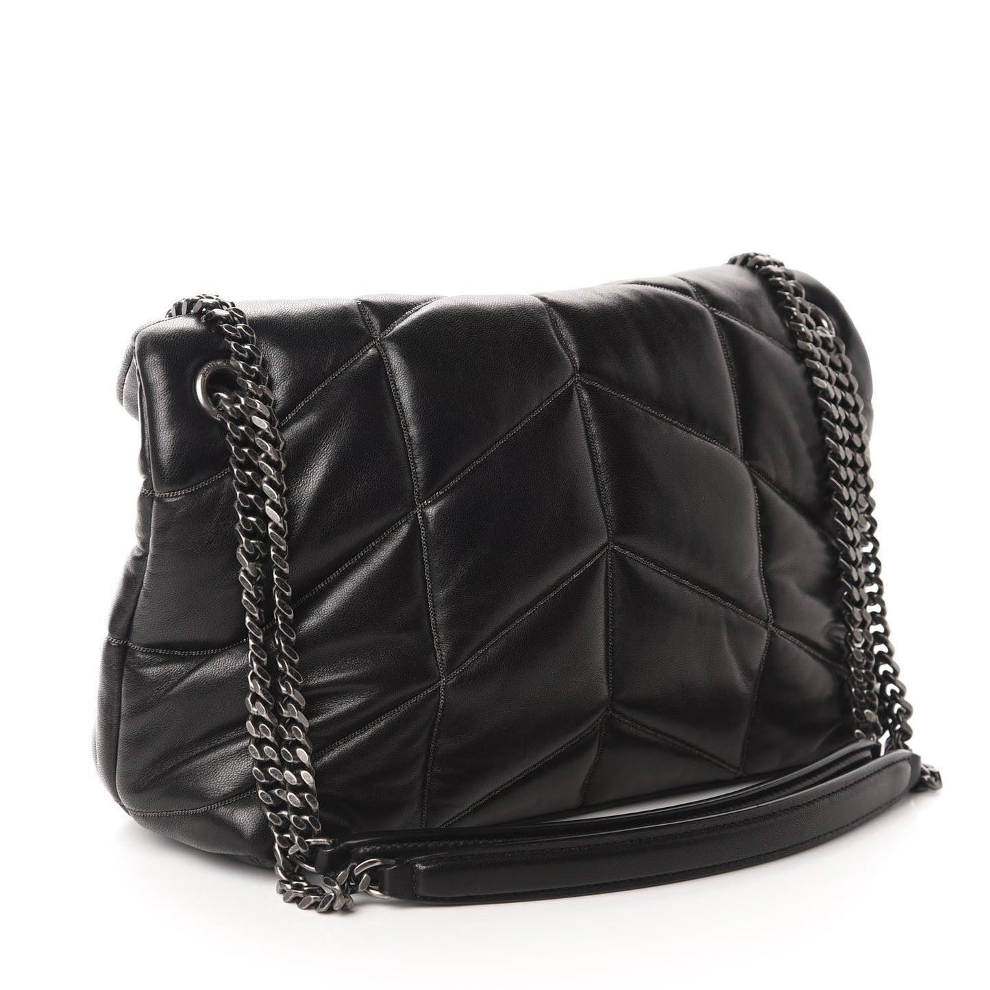 Lambskin Quilted Small Loulou Puffer Monogram Chain Satchel Black