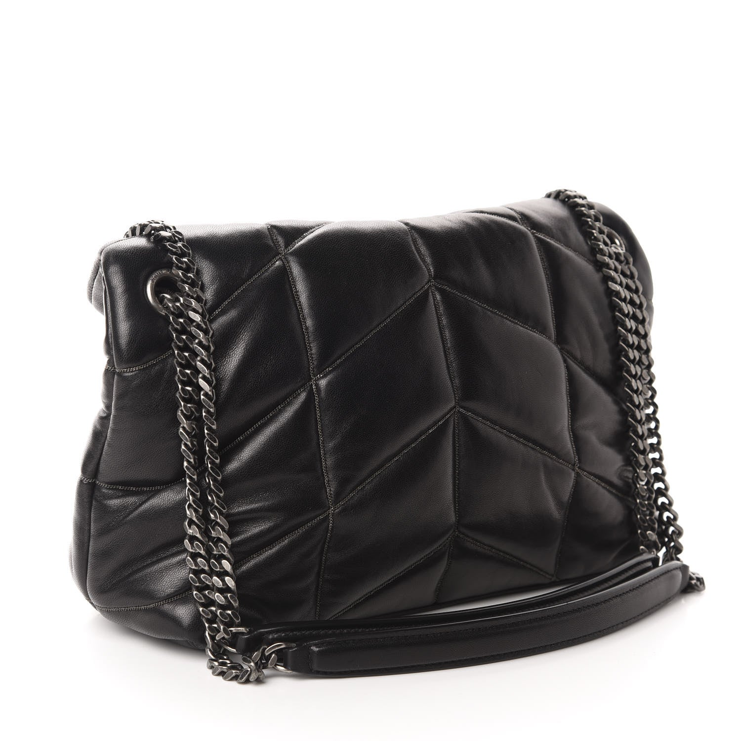 Saint Laurent Lambskin Quilted Small Loulou Puffer Monogram Chain Satchel Black 3 of 11